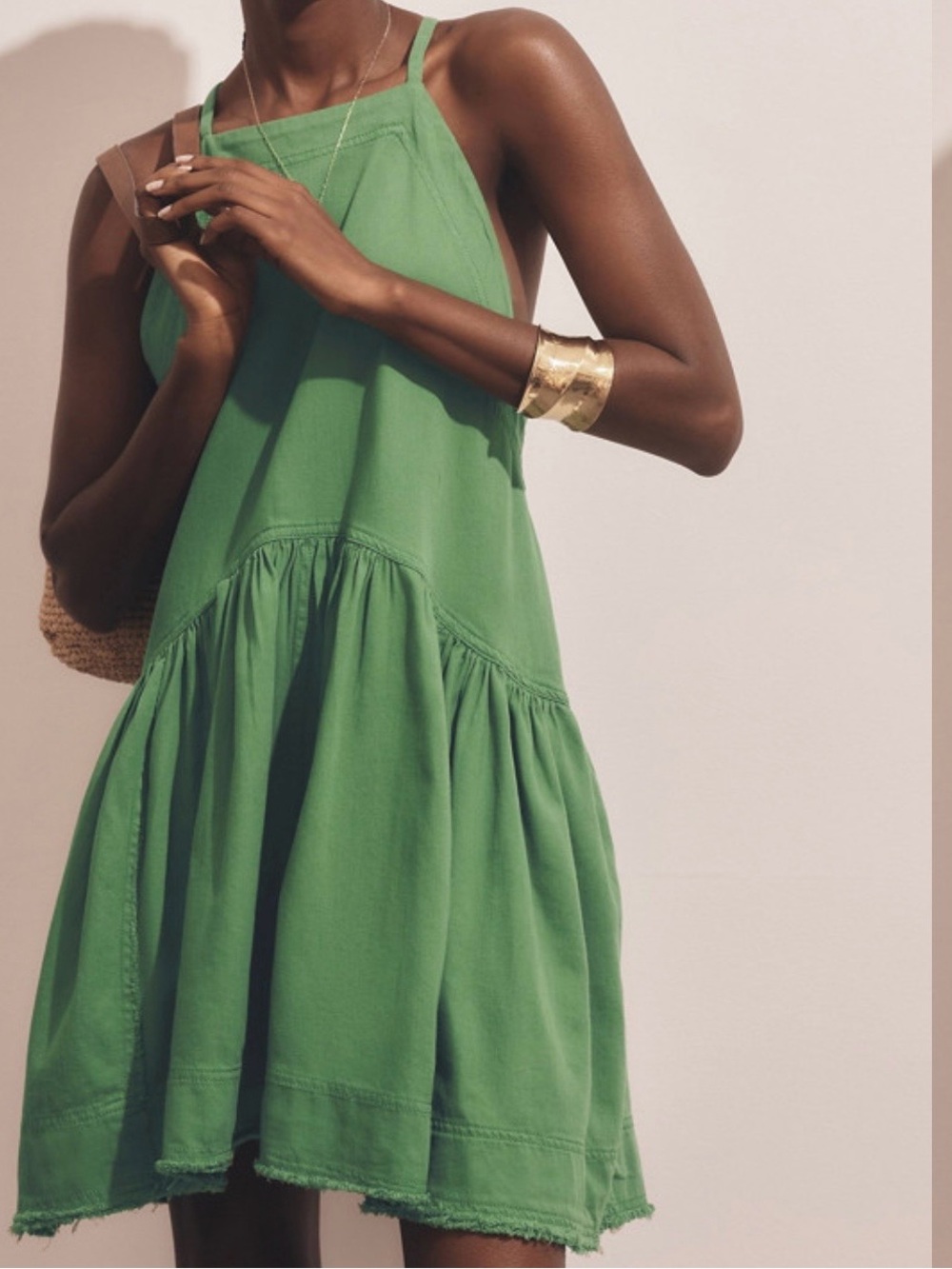 Green Halter Tiered Mini Dress - Anthropologie
